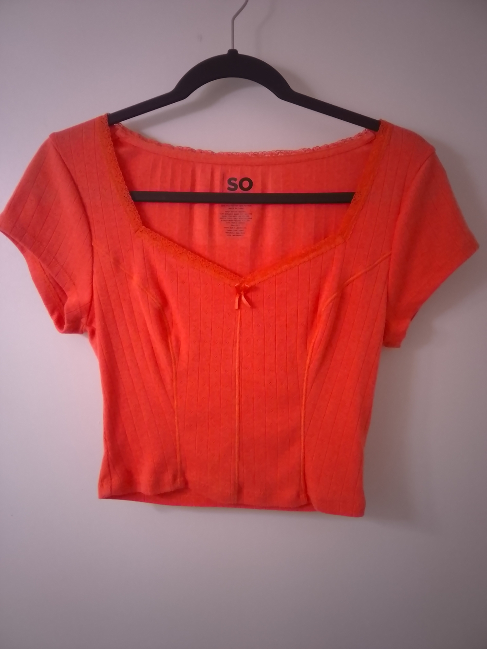 SO Bright Orange Ribbed Crop Top with Bow